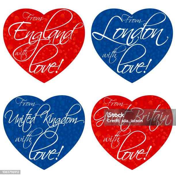 A Set Of Hearts For Souvenirs On The Theme Of The United Kingdom Great Britain England London In The National Colors Vector Stock Illustration - Download Image Now