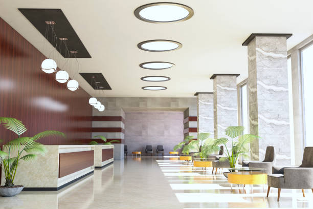 Hotel Reception / Waiting Lounge Hotel Reception / Waiting Lounge ( 3d render ) lobby stock pictures, royalty-free photos & images