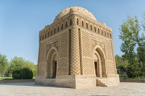Mausoleum of Ismail Samanidon against blue skies Bukhara, Uzbekistan