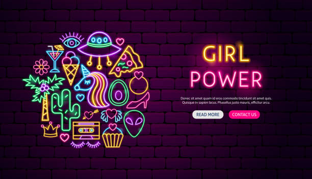 Girl Power Neon Banner Design Girl Power Neon Banner Design. Vector Illustration of Fashion Promotion. neon sign ice cream stock illustrations