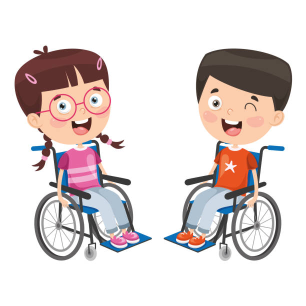 векторная иллюстрация детей-инвалидов - insurance physical injury transportation healthcare and medicine stock illustrations