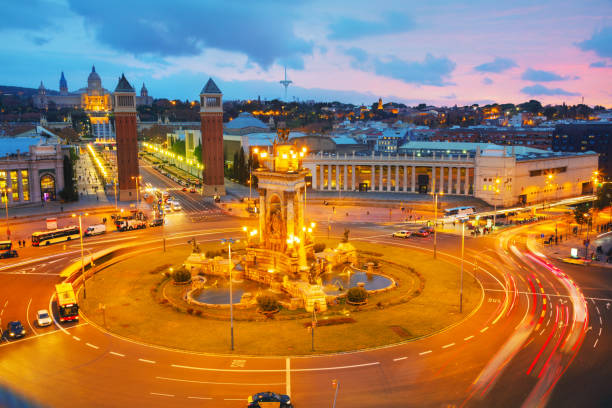 istock Aerial overview on Placa Espanya and Montjuic Hill 1083823150