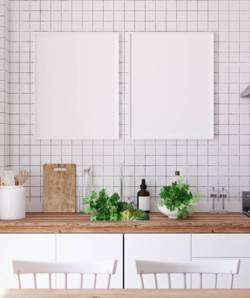 Mock up poster frame in kitchen interior, Scandinavian style Mock up poster frame in kitchen interior, Scandinavian style, 3d render 490 stock pictures, royalty-free photos & images