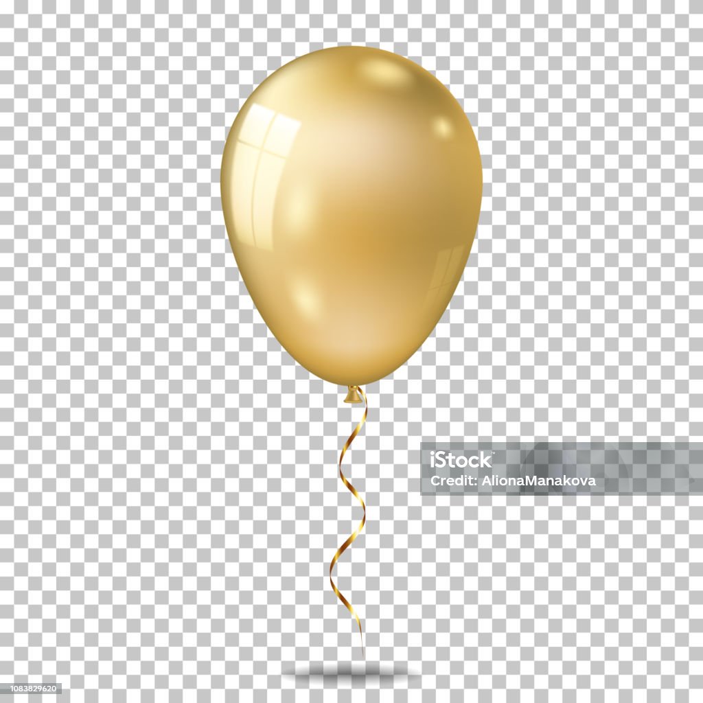 Realistische gold Ballon, isoliert auf transparentem Hintergrund. - Lizenzfrei Luftballon Vektorgrafik