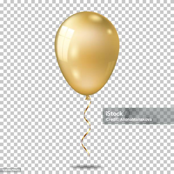 Realistic Gold Balloon Isolated On Transparent Background Stock Illustration - Download Image Now