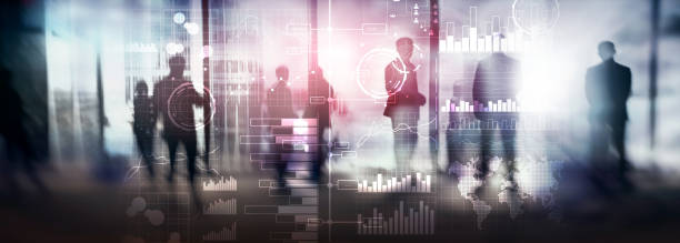 Business intelligence. Diagram, Graph, Stock Trading, Investment dashboard, transparent blurred background.