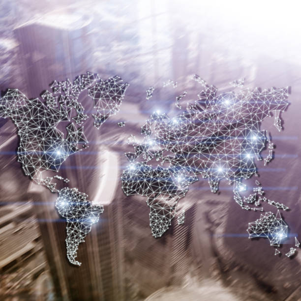 istock Global World Map Double Exposure Network. Telecommunication, International business Internet and technology concept. 1083832330