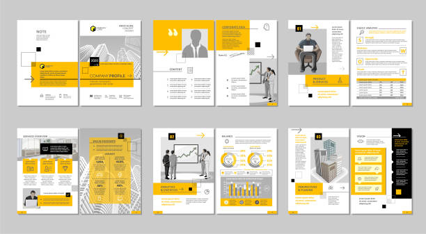 kreatywne opracowanie broszury. szablon uniwersalny, obejmują okładkę, strony z tyłu i wewnątrz.  pionowy format a4. - multipurpose stock illustrations