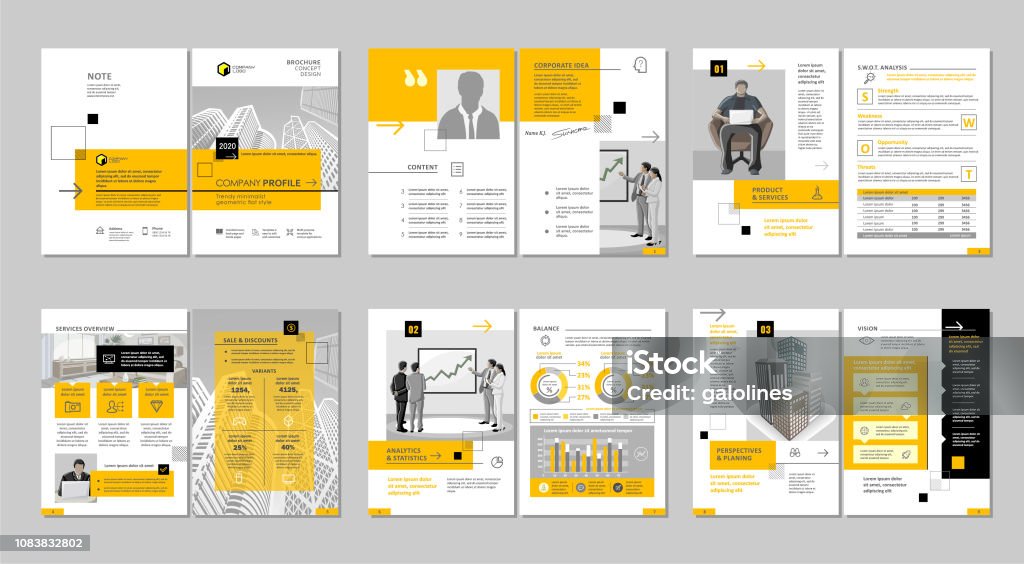 Brochure creative design. Multipurpose template, include cover, back and inside pages.  Vertical a4 format. Trendy minimalist flat geometric design. Brochure stock vector