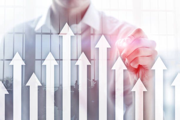 istock Up arrow graph on skyscraper background. Invesment and financial growth concept. 1083832808