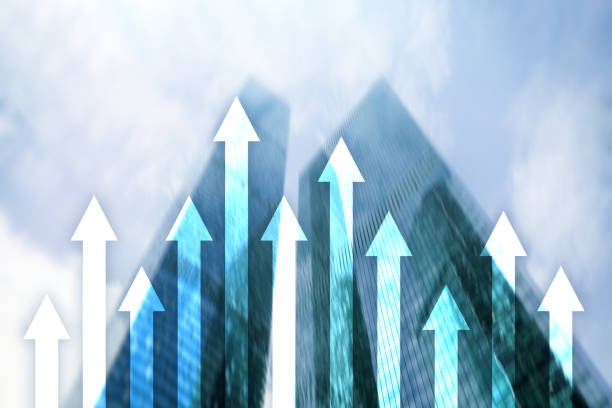 istock Up arrow graph on skyscraper background. Invesment and financial growth concept. 1083833158