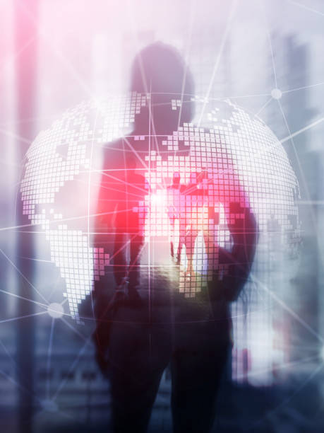 istock 3D Earth hologram on blurred background.Global business and communication concept. Abstract Cover Design Vertical Format. 1083833174