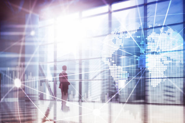 istock Double exposure mixed media. 3D Earth planet hologram and communication structure. World wide network and globalization concept. 1083833338