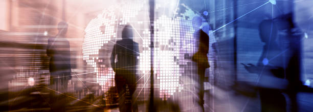 istock Double exposure mixed media. 3D Earth planet hologram and communication structure. World wide network and globalization concept. 1083833376