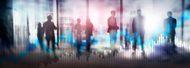 istock Stock trading candlestick chart and diagrams on blurred office center background. 1083834222