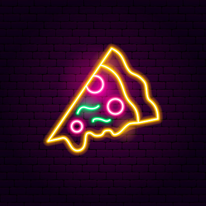 Pizza Neon Sign. Vector Illustration of Food Promotion.