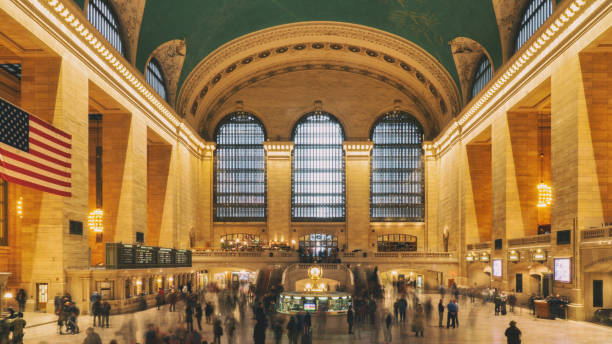 istock Long Exposure of Grand Central Station featuring US Flag 1083846676