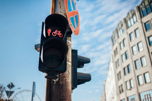 istock Red bicycle and pedestrian traffic lights in budapest 1083847126