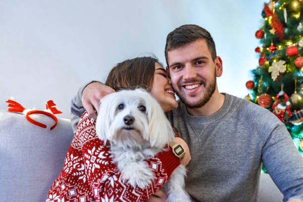 istock Christmas couple at home in Winter 1083853426