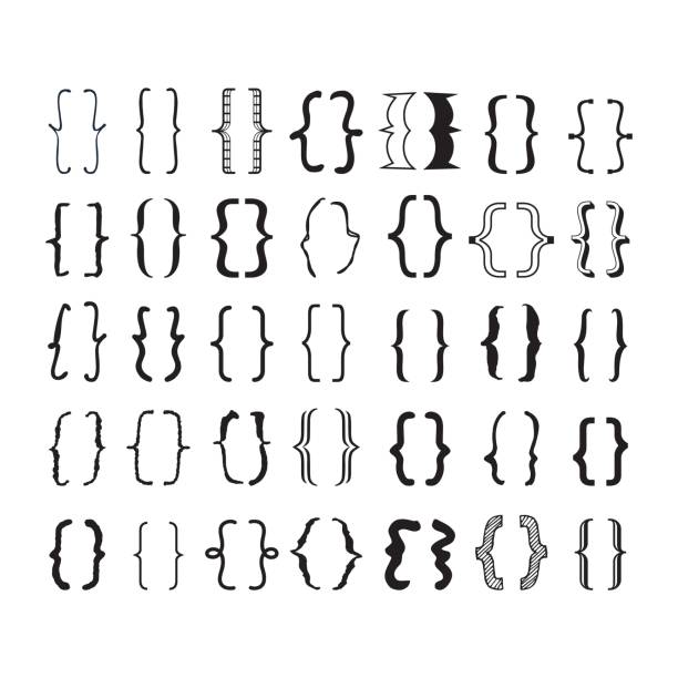 istock Black opening and closing pairs curly brackets or braces with different fonts and styles icons set on white background 1083857076