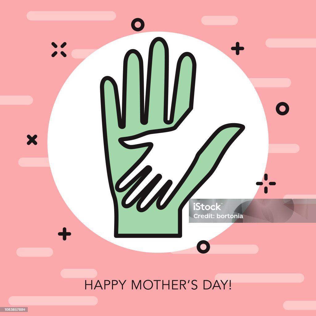 Happy Mother's Day Thin Line Icon A flat design/thin line icon on a colored background. Color swatches are global so it’s easy to edit and change the colors. File is built in CMYK for optimal printing and the background is on a separate layer. Celebration stock vector