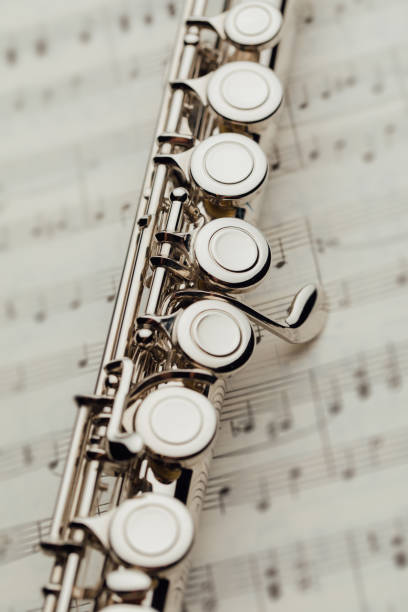 istock transverse flute on music sheet 1083881598