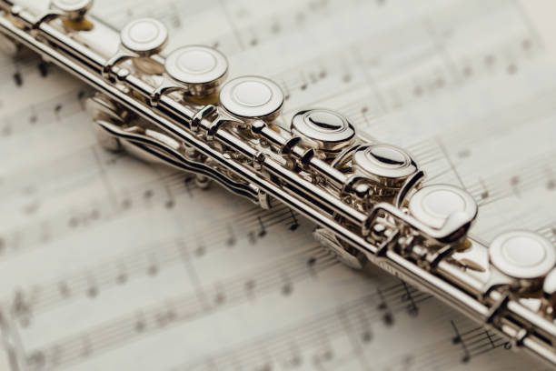istock transverse flute on music sheet 1083881688