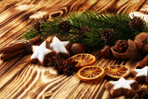 istock Baking christmas cookies. Typical cinnamon stars bakery with spices. xmas decoration 1083887284