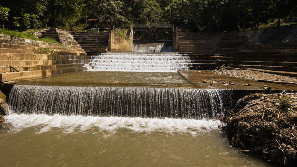 istock High angle view of Weirs on the small  river  in Thailand  . 1083890858