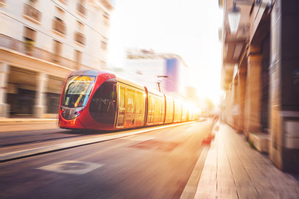 istock Blurred Motion Of Train In City Against Sky 1083894240