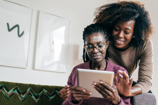 istock Smart home app for senior women 1083896680