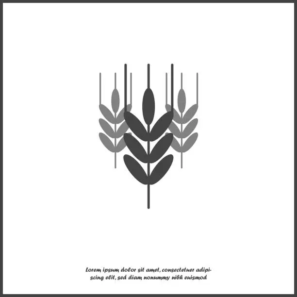 Vector illustration of Vector icon ears of wheat, cereal. Ear of oats. Rue ears icon on white isolated background.Layers grouped for easy editing illustration. For your design.