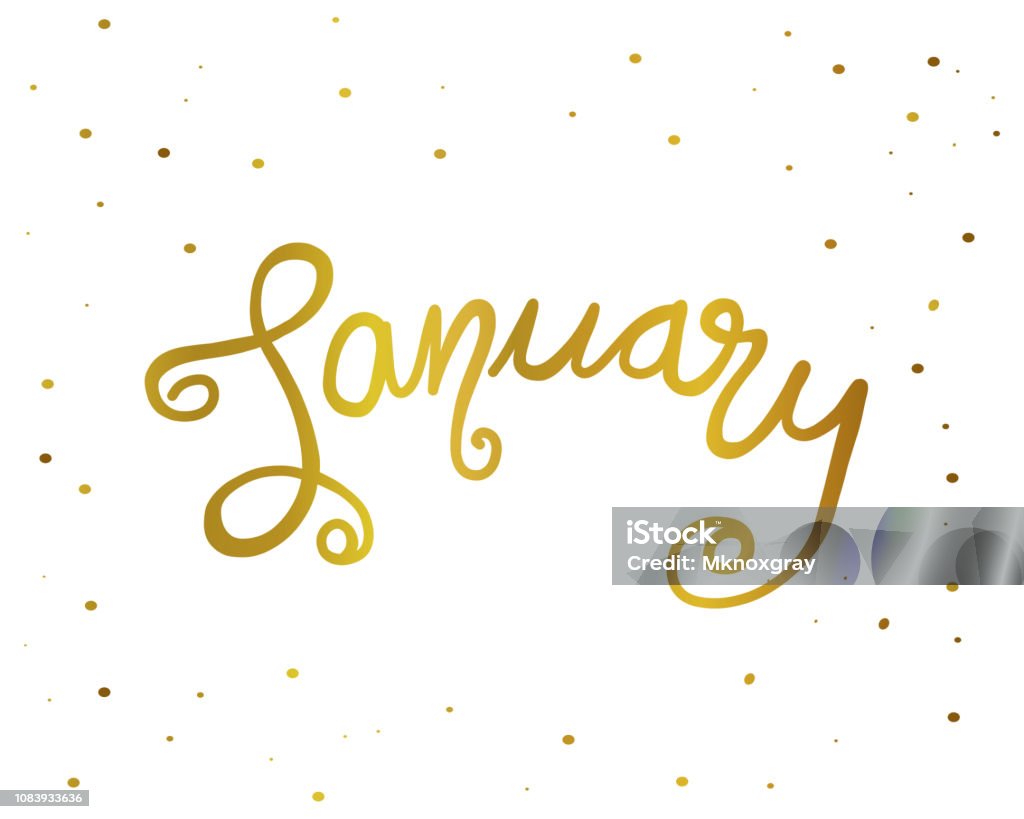 January Print Out Lettering January Handwriting Lettering Gold Color Vector Illustration Stock ...