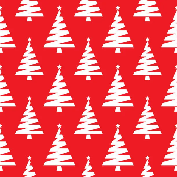 Vector illustration of Ribbon Christmas Trees On A Red Background.