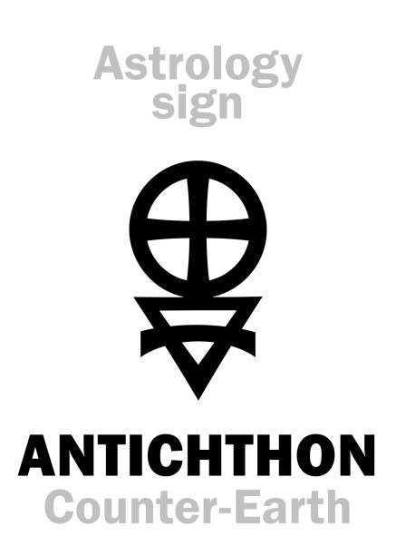 ilustrações de stock, clip art, desenhos animados e ícones de astrology alphabet: antichthon / counter-earth (also known as: gloria, horus, vulcan) — «twin earth», earth analog, a hypothetical planet of pythagoreans always on the other side of the sun from earth and not visible from earth. hieroglyphics sign. - map the future of civilization
