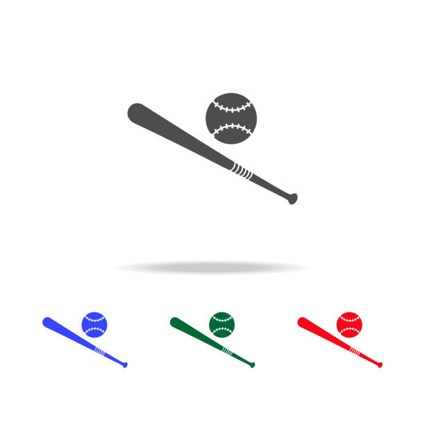 illustrations, cliparts, dessins animés et icônes de icônes de batte et balle de baseball. éléments de l’élément sport multi couleur icônes. icône de conception graphique de qualité premium. icône simple pour sites web, design web, application mobile, graphiques d’informations - 1st base illustrations