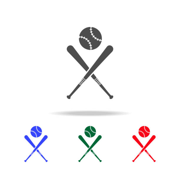 illustrations, cliparts, dessins animés et icônes de icônes de batte et balle de baseball. éléments de l’élément sport multi couleur icônes. icône de conception graphique de qualité premium. icône simple pour sites web, design web, application mobile, graphiques d’informations - 1st base illustrations