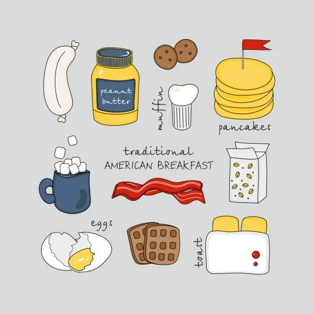 Vector illustration of Traditional amerikan breakfast.