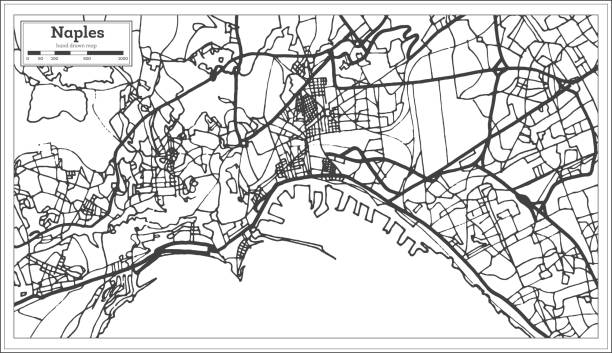 карта города неаполя италия в стиле ретро. карта контура. - napoli stock illustrations