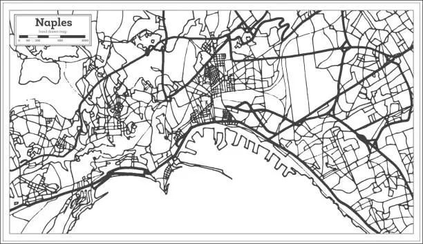 Vector illustration of Naples Italy City Map in Retro Style. Outline Map.