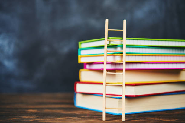 Education Concept. Stack of books with ladder