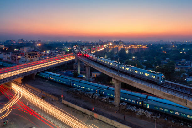 jaipur-metro - city night cityscape aerial view stock-fotos und bilder