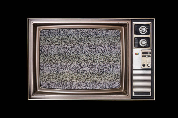 istock Classic Vintage Retro Style old television with loss signal on black background 1083985528