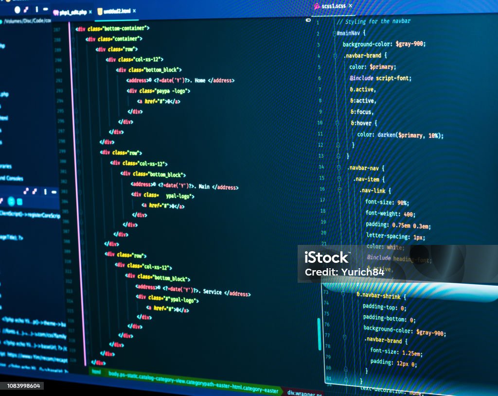 Programação Css Foto de Código De Folha De Estilos Css Divisão De Html E Css No Editor ...