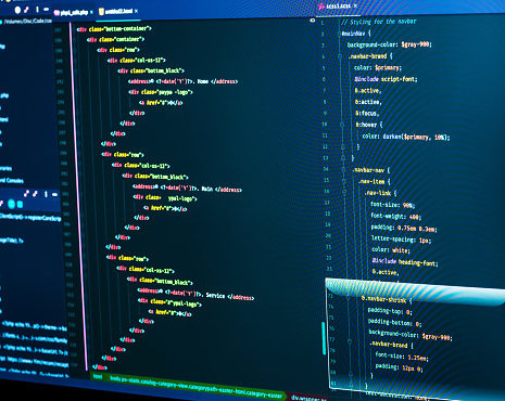 Foto de Código De Folha De Estilos Css Divisão De Html E Css No Editor ...