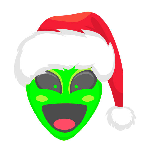 istock Alien face emoji. Alien green head in santa hat - LOL. Humanoid vector illustration 1083998870