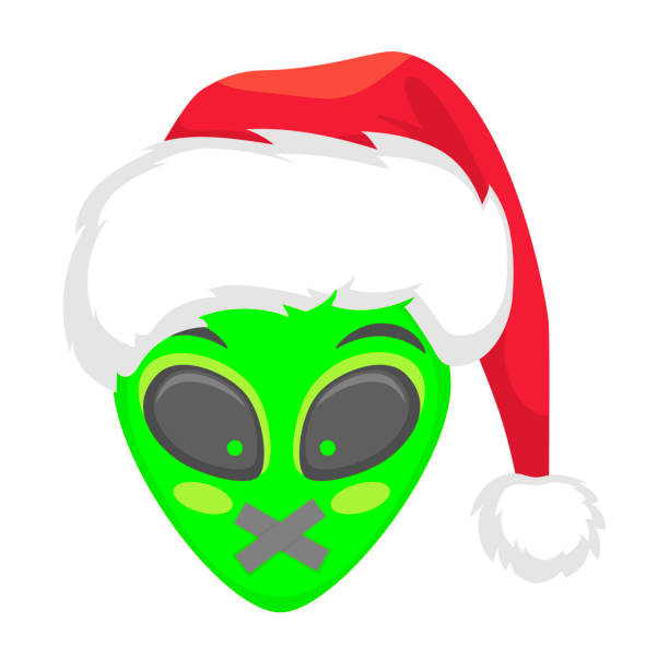 istock Alien face emoji. Alien green head in santa hat - Mute. Humanoid vector illustration 1083998872