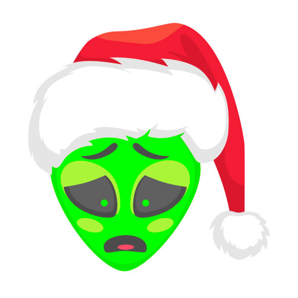 istock Alien face emoji. Alien green head in santa hat - Sad. Humanoid vector illustration 1083998874