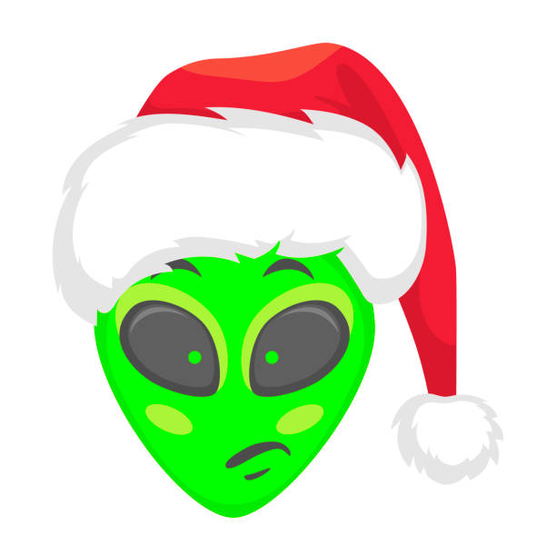 istock Alien face emoji. Alien green head in santa hat - Pensive. Humanoid vector illustration 1083998878