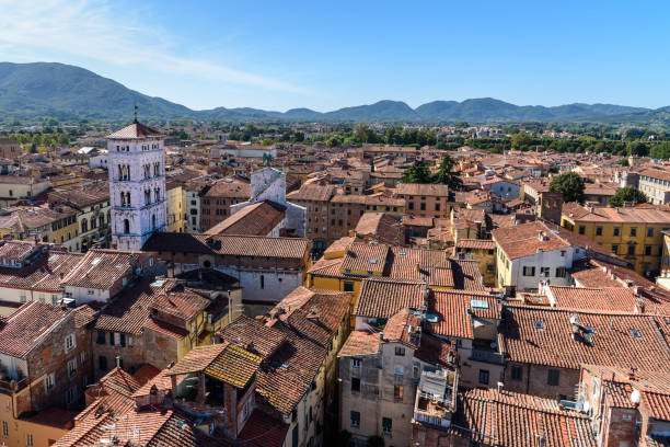 istock View on city from Torre delle Ore clock tower in Lucca. Italy 1084003998